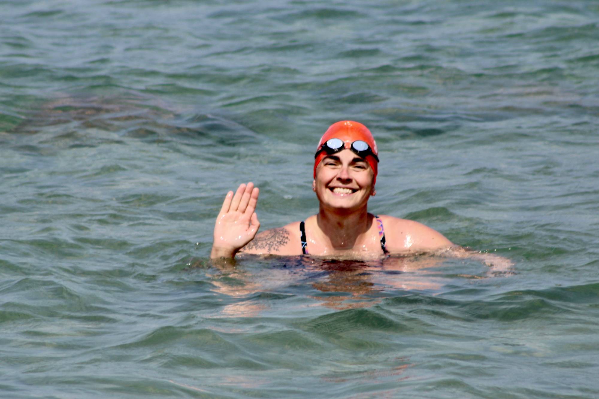 Maggie Regan swimming near Mackinaw City